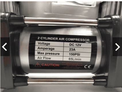 2 Cylinder Air Compressor DC12 Volt 65Ltrs P/Min