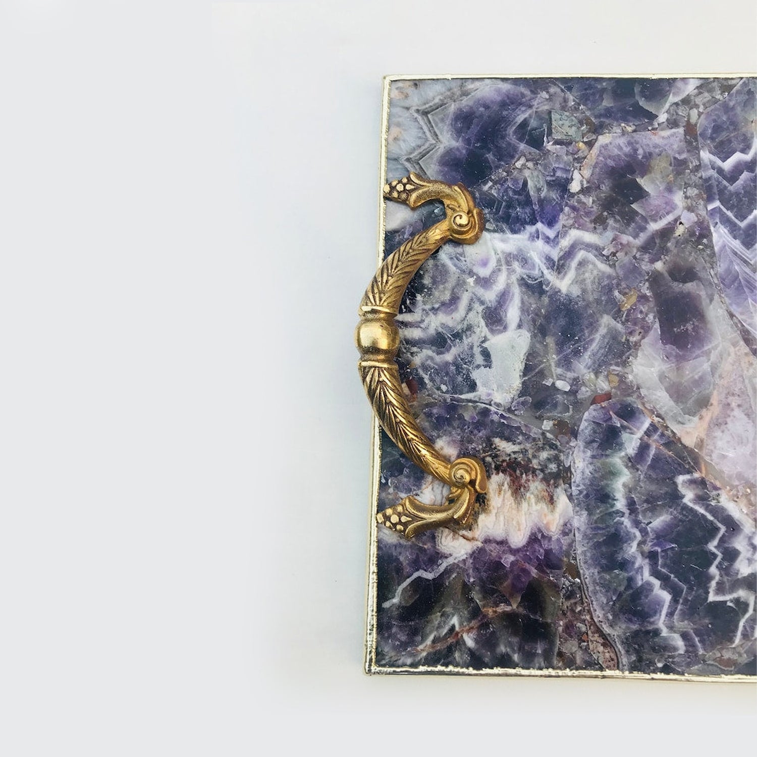 Amethyst Agate Serving Tray With Brass Handles