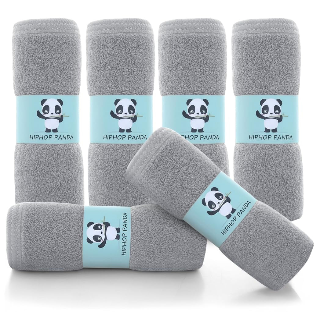 Baby Washcloths, Rayon Made from Bamboo - 2 Layer Ultra Soft Absorbent Newborn Bath Face Towel - Reusable Baby Wipes for Delicate Skin - Grey, 6 Pack