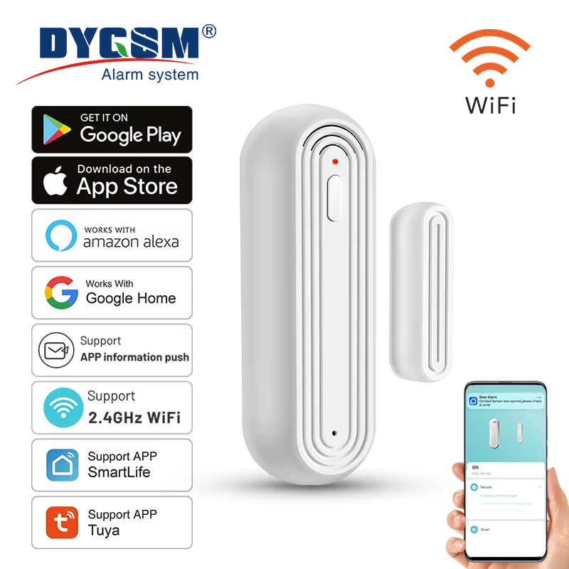 Tuya Smart Wifi Door Window Alarm Sensor Smart Home Open Closed Detectors Wifi Home Alarm Compatible with Alexa Google Home