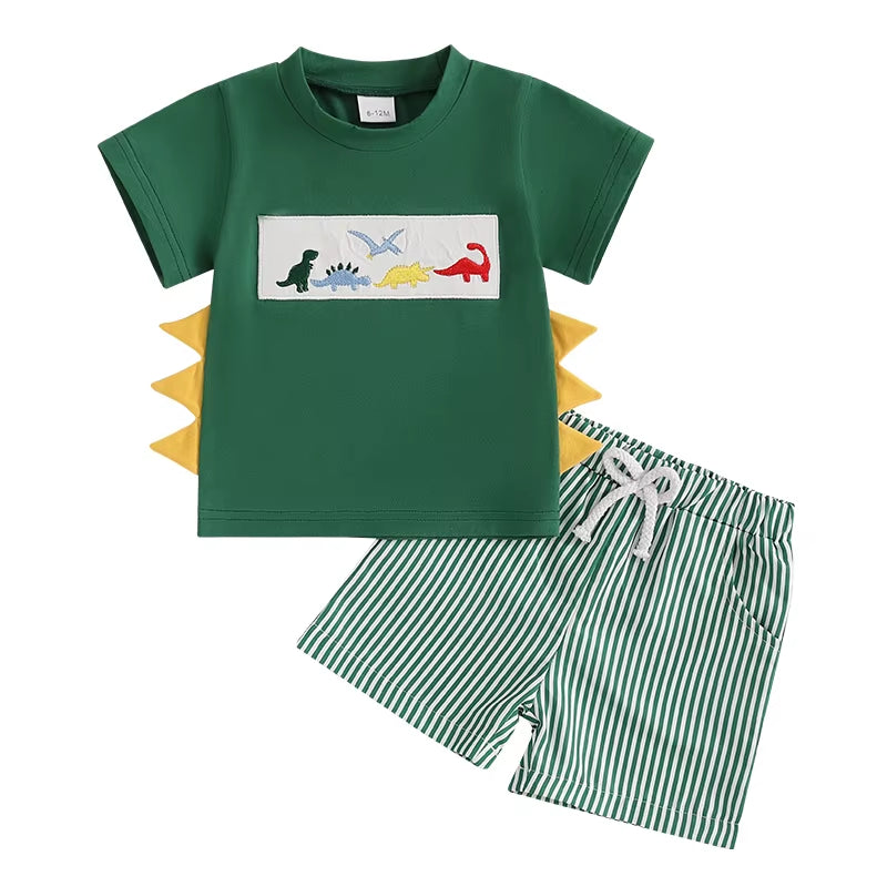 Baby Boy Shorts Set Whale/Dinosaur/Turtle Short Sleeve T-Shirts Striped Elastic Waist Shorts Clothes Toddler Summer Outfit