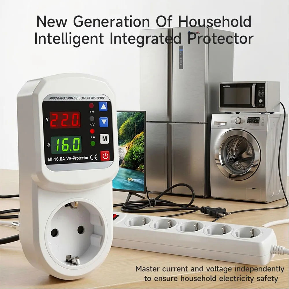 Automatic Voltage current Protector Socket AC 110V 220V Adjustable 16A Power Surge over voltage current Protector EU Plug Socket