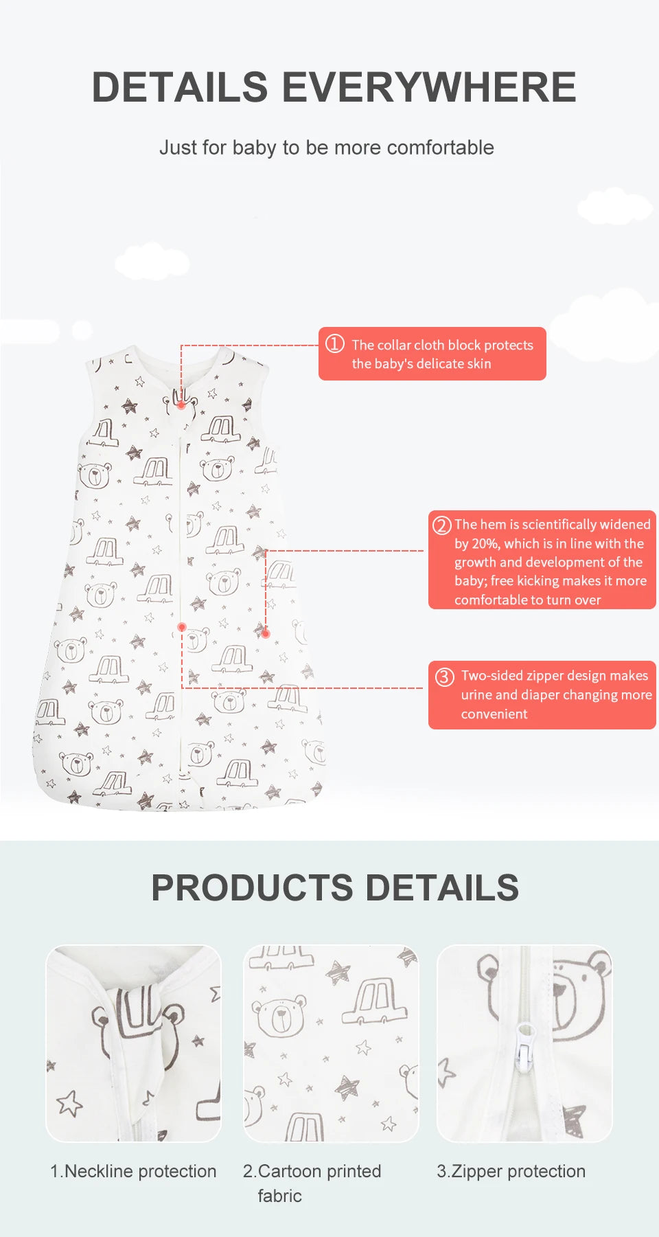 Sleeping Bags For Baby 3-18Months Summer Thin Baby One-Piece Sleepwear Cute Bear Print Cartoon Sleepsack Anti-Kick Blanket