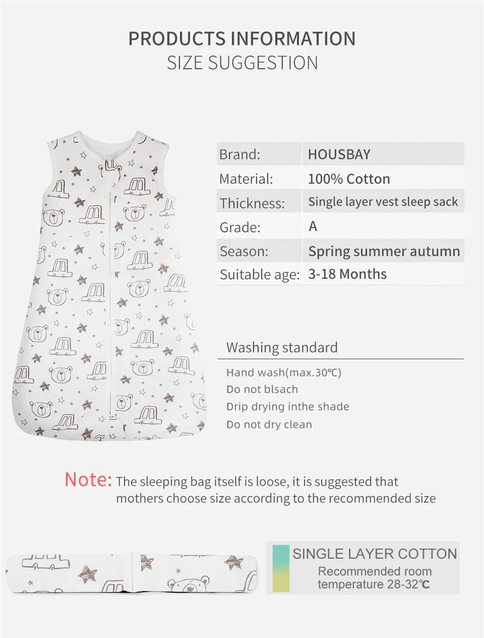Sleeping Bags For Baby 3-18Months Summer Thin Baby One-Piece Sleepwear Cute Bear Print Cartoon Sleepsack Anti-Kick Blanket