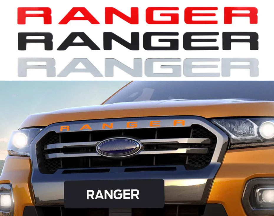 For Ford Ranger 2015-2021 Grille Top Logo Letter Grill RANGER 3D Emblem Original Size ABS Sticker With Glue Chromium Styling