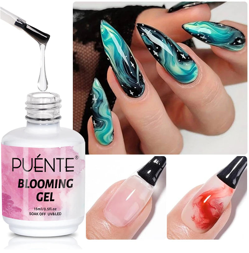 15ML Blooming Marble Gradient Gel Nail Polish Spreading Effect Watercolor Floral Print Nail Art Soak Off UV/LED Nail Varnish