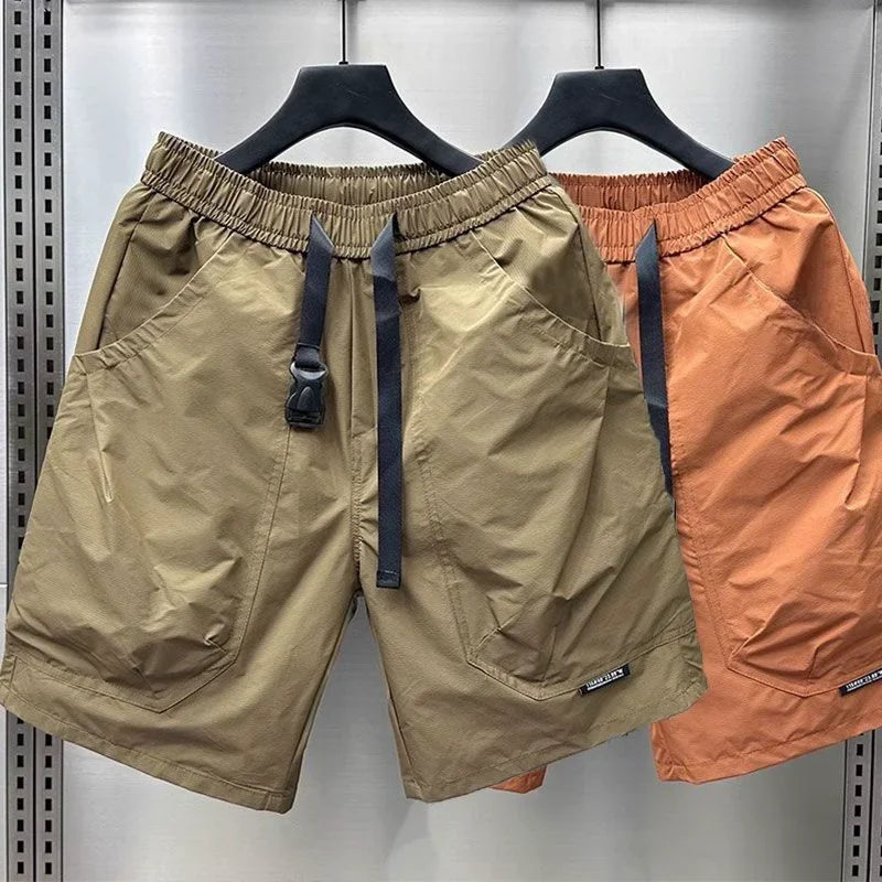 2026 Men's Large Pocket Waistband Work Shorts Summer Thin New Loose Straight Half Middle Pants
