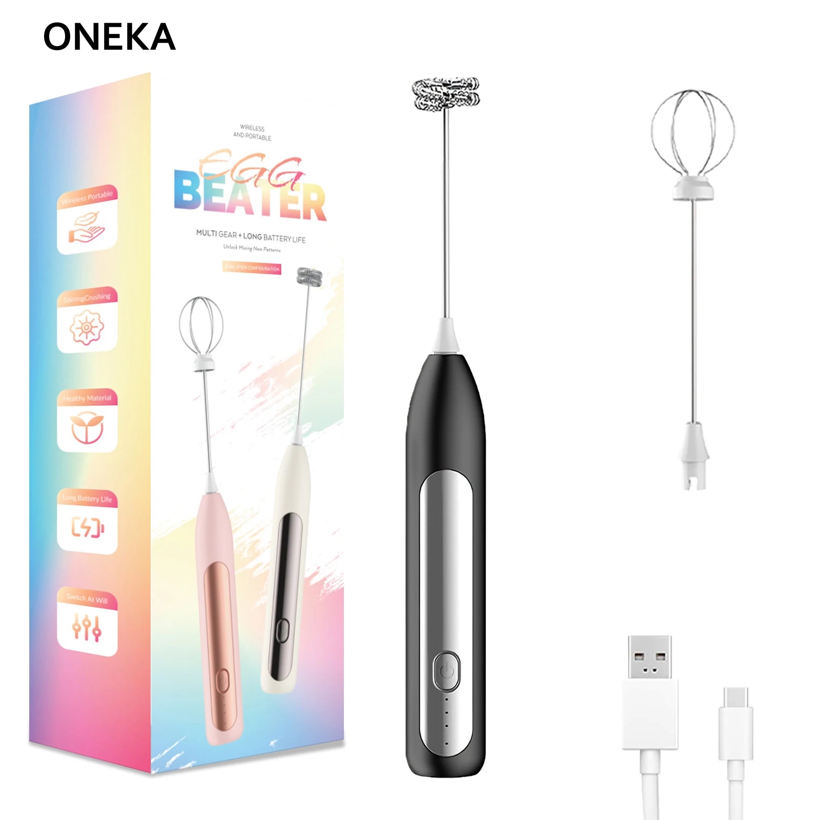 Milk Frother Coffee Frother Handheld Foam Maker Rechargeable Baking Whisk Drink Mixer For Latte Matcha Shake Gift Idea