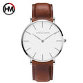 Hannah Martin Brand Fashion  Japan Quartz Wrist Watches Silver Brown Leather Men Watch Waterproof Dress Watch Men Casual