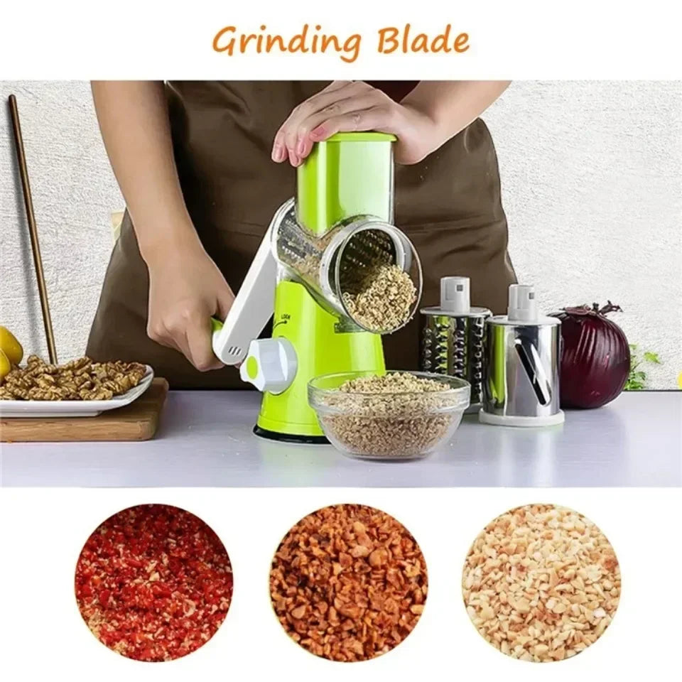 Hot selling 3-in-1 manual vegetable cutting machine with 3 sharp rollers, cheese, potatoes, garlic, kitchen cooking accessories