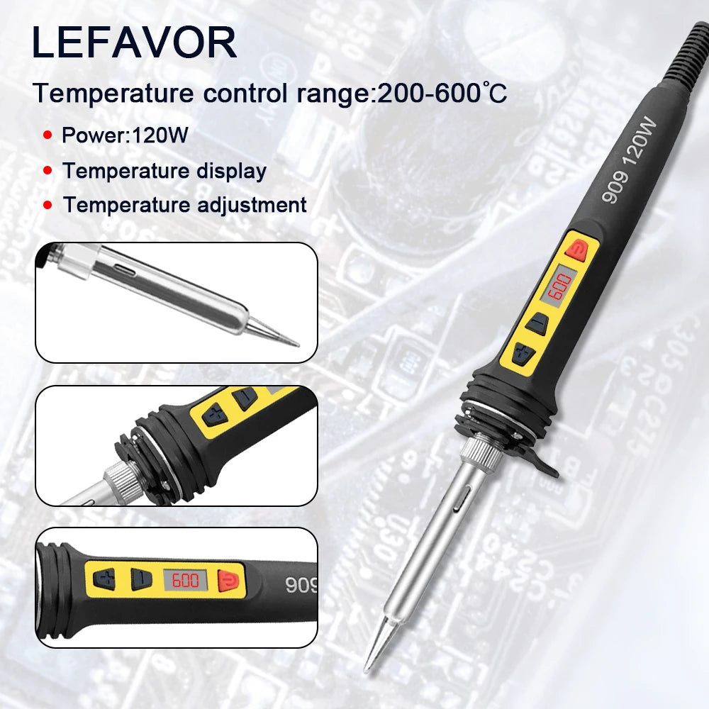 100W/120W Digital Soldering Iron Kit Repair Soldering Tool Set Electric Soldering Iron Dual Calibration Temperature 200-600C