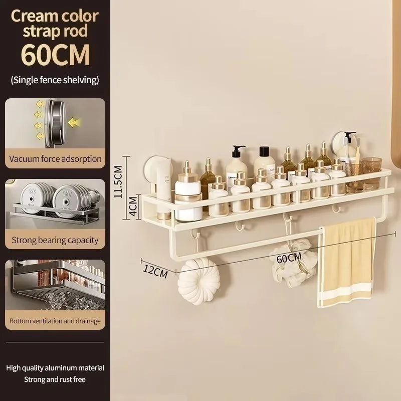 No Drill Suction Cup Adhesive Bathroom Rack Bathroom Shelf Toilet Aluminum Hanging Rack Bathroom Organizer Hang On The Wall