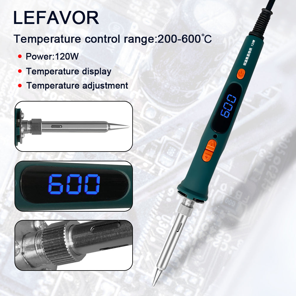 100W/120W Digital Soldering Iron Kit Repair Soldering Tool Set Electric Soldering Iron Dual Calibration Temperature 200-600C