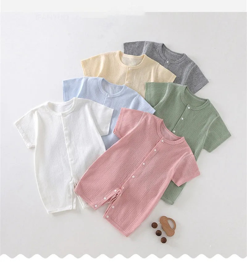 Baby Short Sleeved Jumpsuit Summer Newborn Breathable Mesh Air Conditioning Suit Boys Girls Infant Thin Sleepwear Crawling Suits