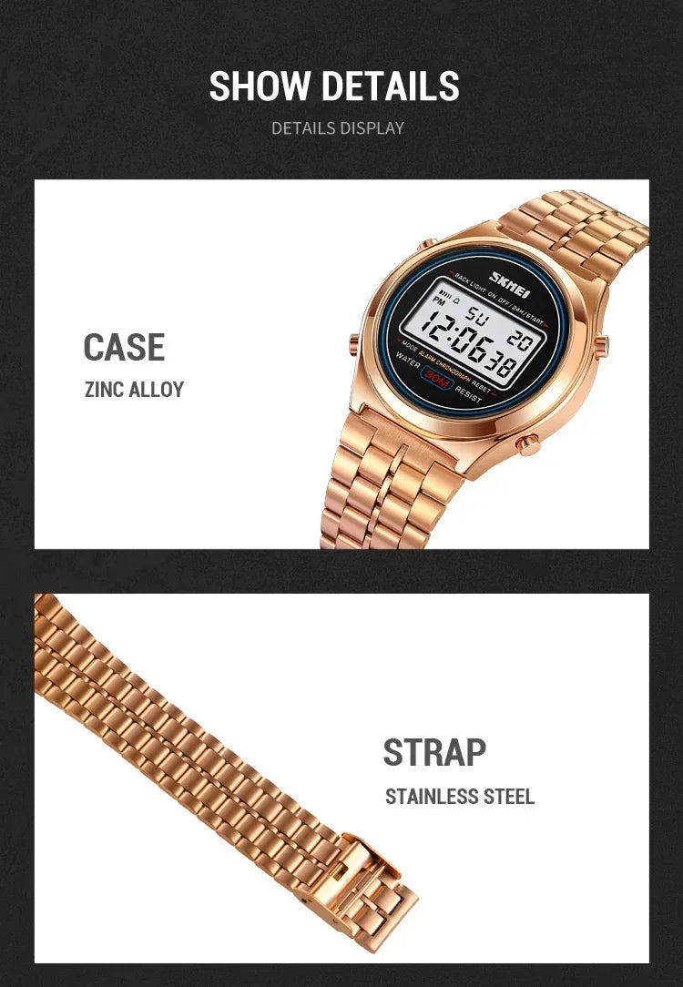 SKMEI 2146 Back Light Display Stopwatch Digital Sport Watches Stainless Steel Men Waterproof Date Alarm Wriswatch reloj hombre