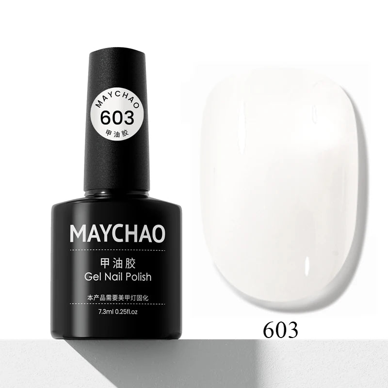 MAYCHAO Transparent Nude Jelly Gel Nail Polish Semi Permanent 7.3ml Top Coat Soak Off UV LED Varnish Nail Art Design Base Gel