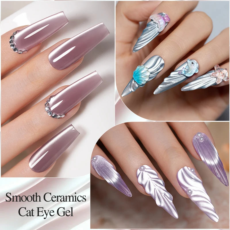 PUENTE 7.5ML Smooth Ceramics Cat Magnetic Gel Nail Polish White Moonlight Shades Cat Eye Soak Off UV Nail Art Varnish Manicure