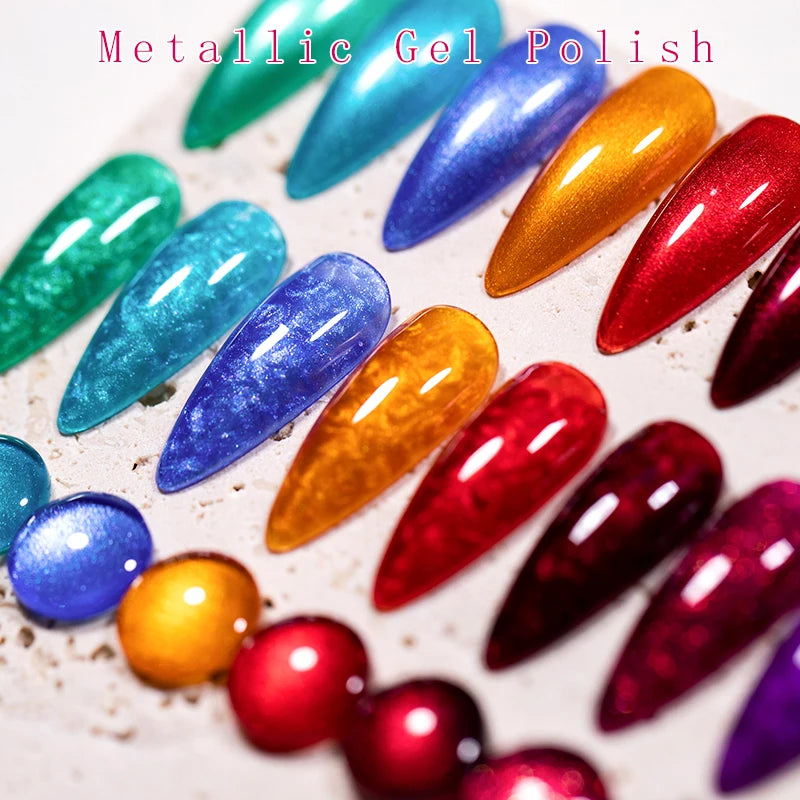 MEET ACROSS 7ml Shimmer Metallic Nail Gel Polish Glitter Mirror Effect Nail Supplies Vernis Gel for Nails UV/LED DIY Manicure