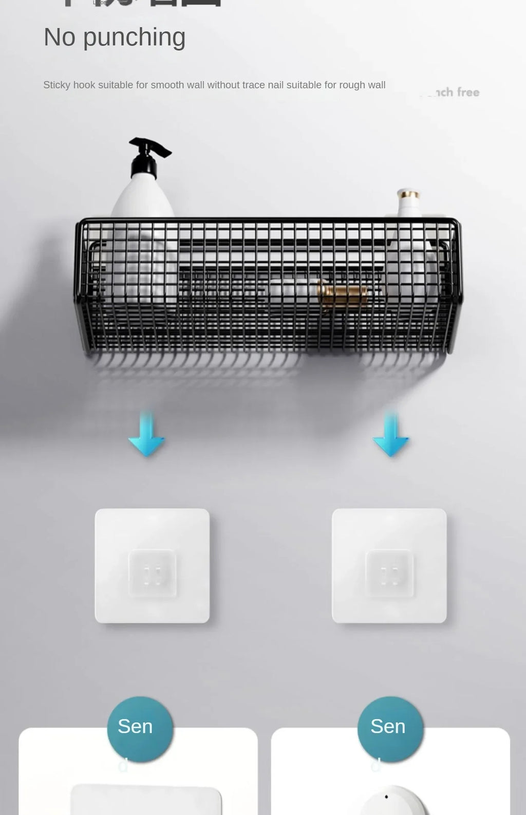Bathroom Organiser Multifunctional Toiletries Organiser No-Punch Bathroom Shelf Bathroom Kitchen Wall Mount Storage Rack
