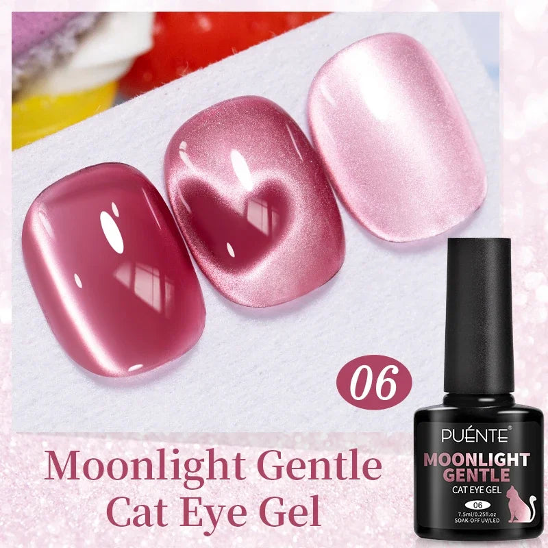 PUENTE 7.5ML Smooth Ceramics Cat Magnetic Gel Nail Polish White Moonlight Shades Cat Eye Soak Off UV Nail Art Varnish Manicure