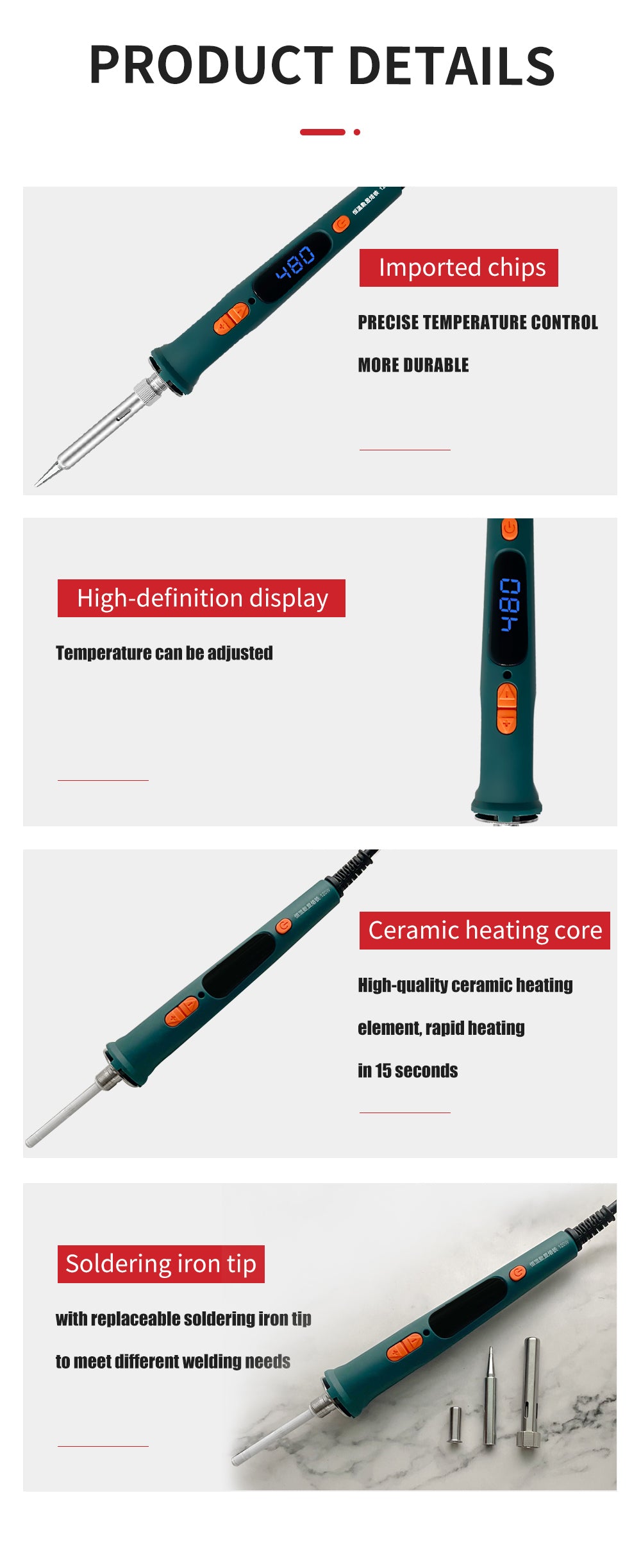 100W/120W Digital Soldering Iron Kit Repair Soldering Tool Set Electric Soldering Iron Dual Calibration Temperature 200-600C