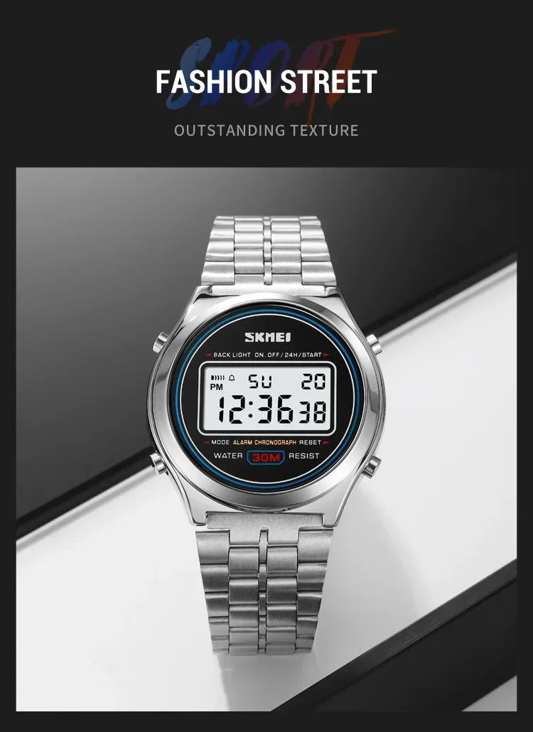 SKMEI 2146 Back Light Display Stopwatch Digital Sport Watches Stainless Steel Men Waterproof Date Alarm Wriswatch reloj hombre