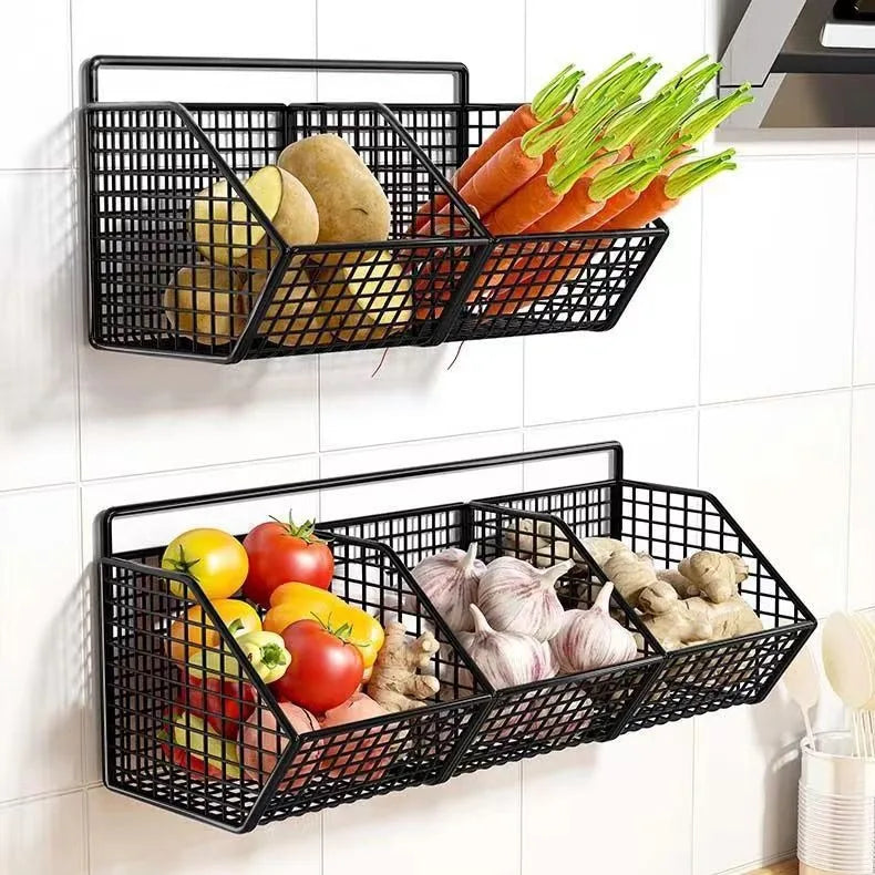 Wall Mounted Kitchen Storage Basket Suitable for Durable Metal Wire Storage of Spices, Garlic, Onions, and Vegetables
