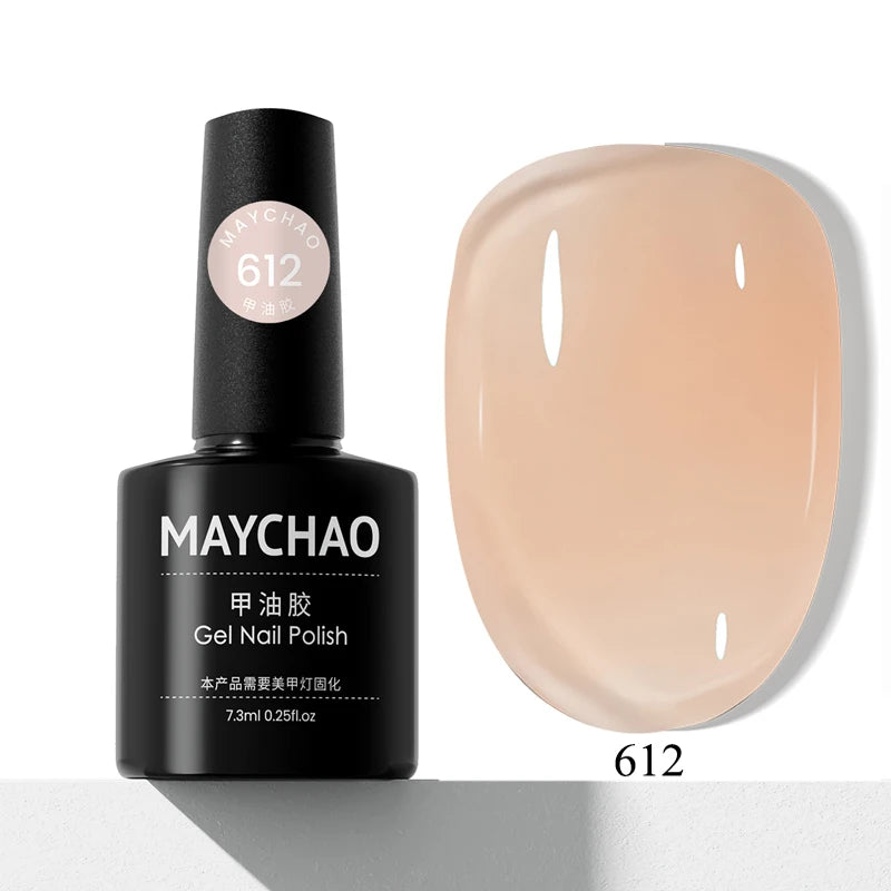 MAYCHAO Transparent Nude Jelly Gel Nail Polish Semi Permanent 7.3ml Top Coat Soak Off UV LED Varnish Nail Art Design Base Gel