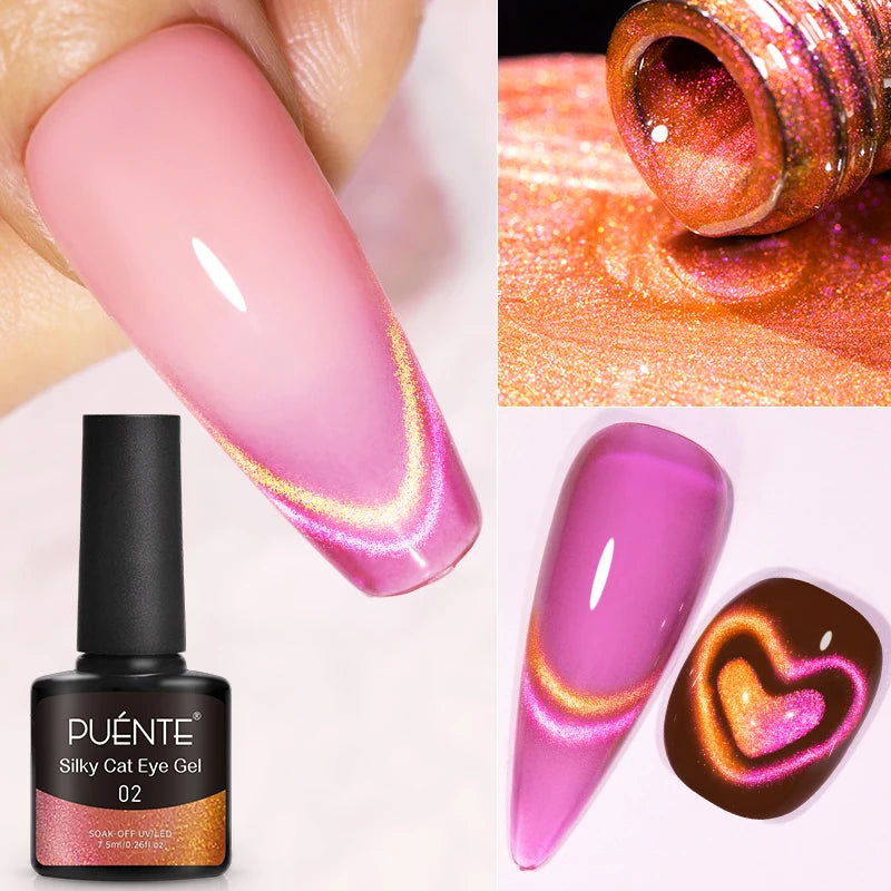 PUENTE 7.5ML Smooth Ceramics Cat Magnetic Gel Nail Polish White Moonlight Shades Cat Eye Soak Off UV Nail Art Varnish Manicure