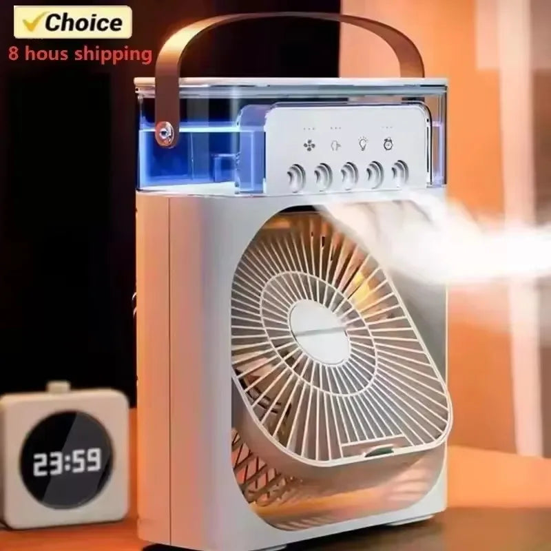 3-in-1 portable humidifying fan, mini USB air conditioning fan with LED night light function, water mist humidification, fun hom