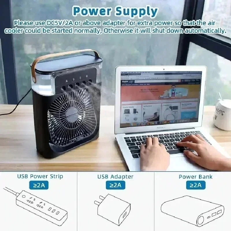3-in-1 portable humidifying fan, mini USB air conditioning fan with LED night light function, water mist humidification, fun hom