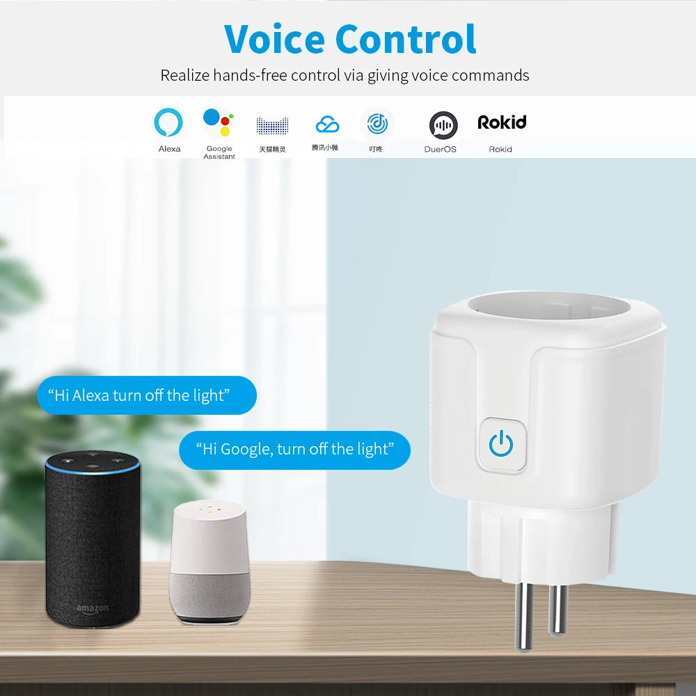 Tuya Smart Socket WIFI 16A/20A EU Plug With Monitoring Timing Function Smart Home Electronic Power Outlet Alexa Google Home