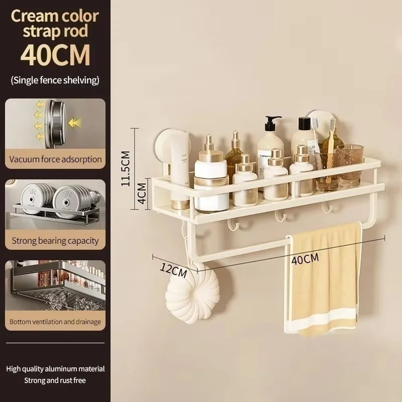 No Drill Suction Cup Adhesive Bathroom Rack Bathroom Shelf Toilet Aluminum Hanging Rack Bathroom Organizer Hang On The Wall