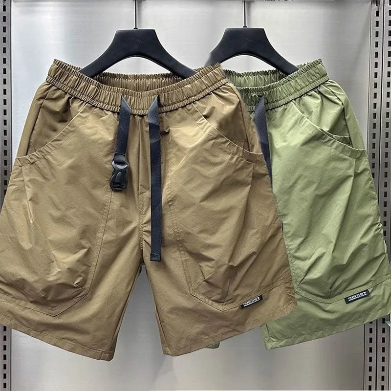 2026 Men's Large Pocket Waistband Work Shorts Summer Thin New Loose Straight Half Middle Pants