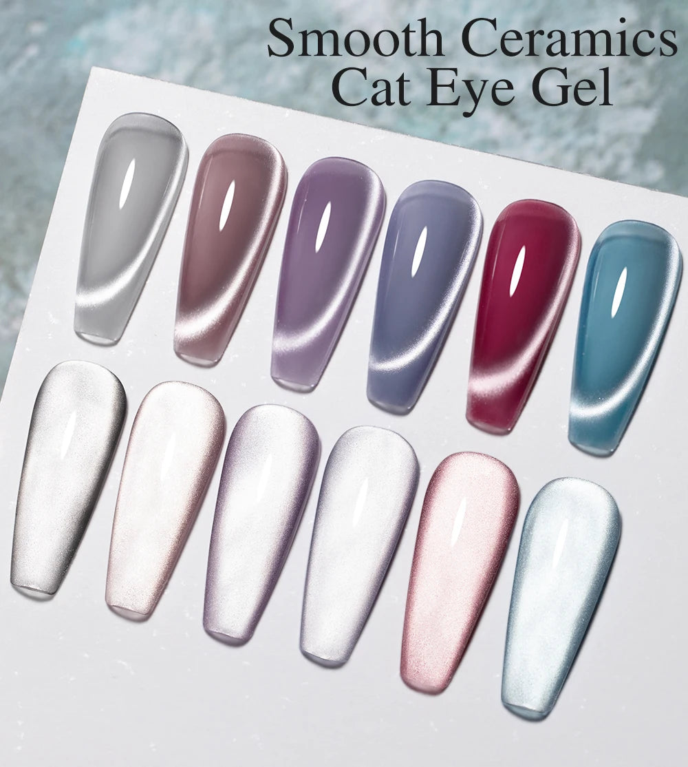 PUENTE 7.5ML Smooth Ceramics Cat Magnetic Gel Nail Polish White Moonlight Shades Cat Eye Soak Off UV Nail Art Varnish Manicure