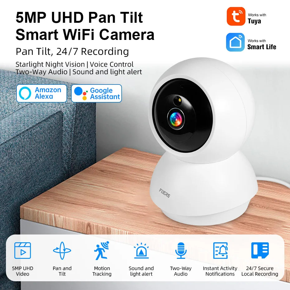Fuers 4K 8MP IP Camera Indoor WiFi Wireless Surveillance works with Tuya Smart Home APP Auto Tracking CCTV Security Baby Monitor