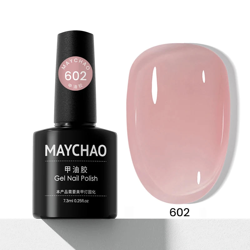 MAYCHAO Transparent Nude Jelly Gel Nail Polish Semi Permanent 7.3ml Top Coat Soak Off UV LED Varnish Nail Art Design Base Gel
