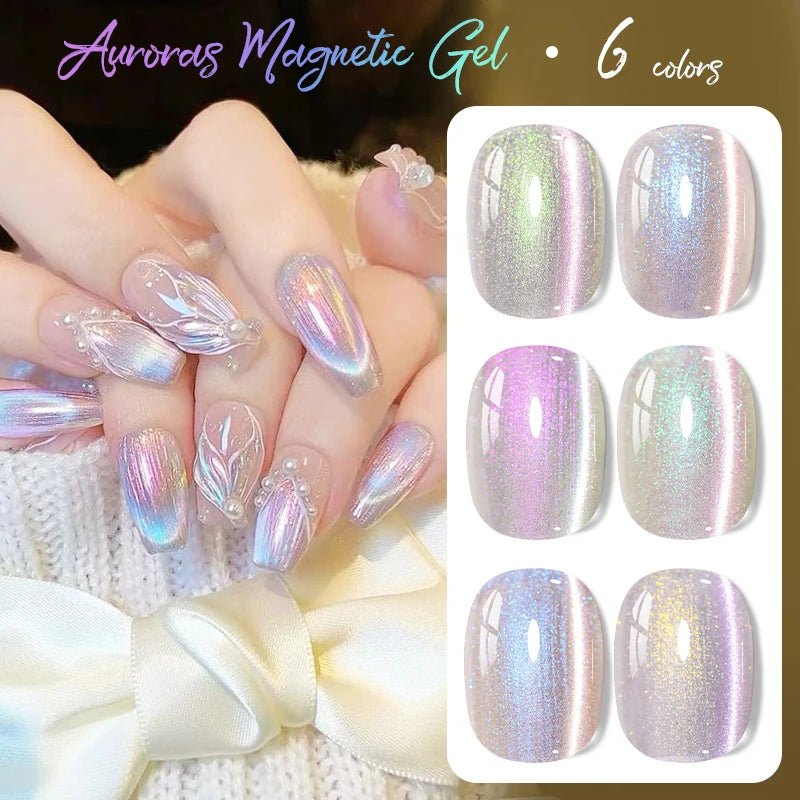 Auroras Glitter Cat Magnetic Gel Nail Polish Shimmer Glass Bead Effect Magnetic Gel Soak Off UV LED Painting Vanrish Manicure