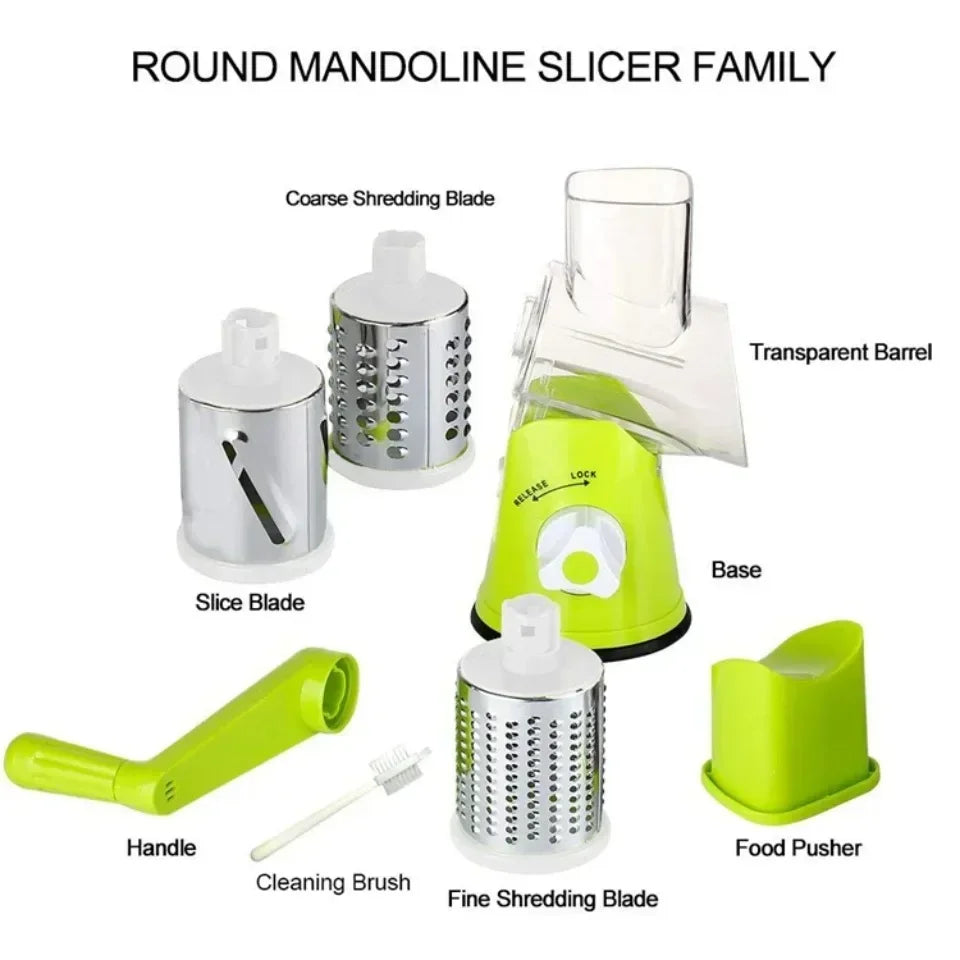 Hot selling 3-in-1 manual vegetable cutting machine with 3 sharp rollers, cheese, potatoes, garlic, kitchen cooking accessories