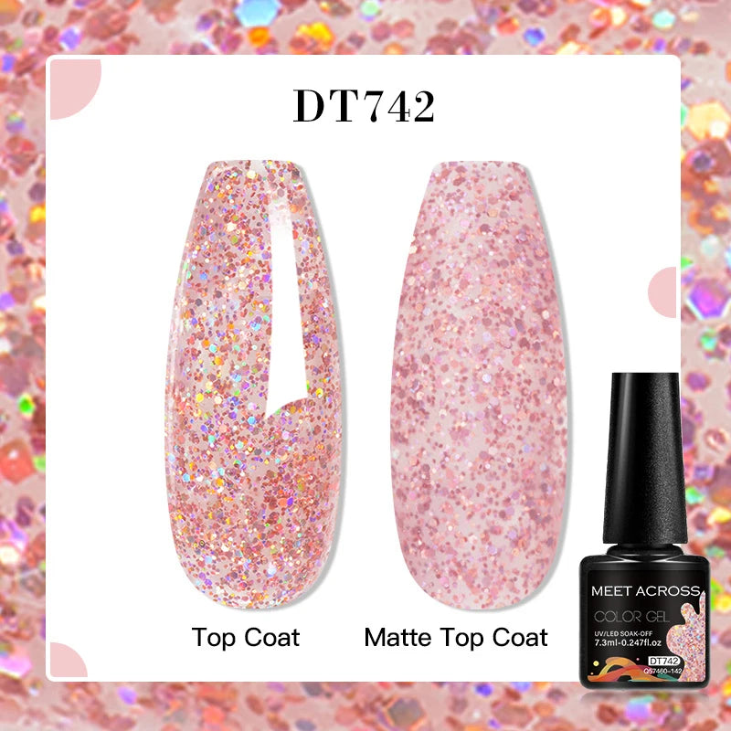 MEET ACROSS 160 Colors 7.3ml Gel Nail Polish Pink Green Blue Fluorescent Summer Glitter Varnish Semi Permanent Nail Art Gel