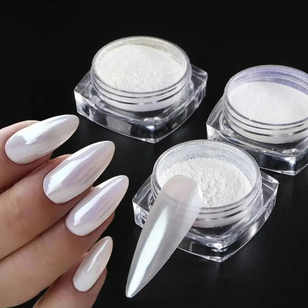 Pearl White Rubbing on Nail Art Glitter Dust Chrome Aurora Yellow Purple Manicure Decorations Mirror Mermaid Nail Powder Pigment