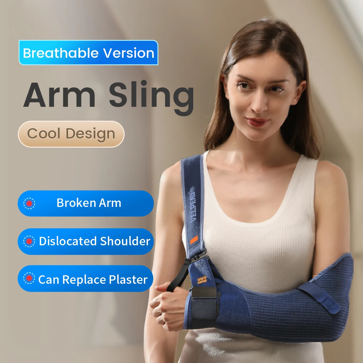 VELPEAU Arm Sling for Rotator Cuff Injury, Broken Hand and Elbow Dislocation, Medical Shoulder Immobilizer Fits Left & Right Arm
