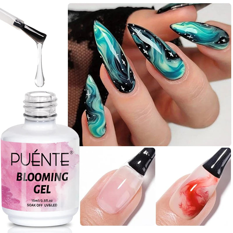 15ML Blooming Marble Gradient Gel Nail Polish Spreading Effect Watercolor Floral Print Nail Art Soak Off UV/LED Nail Varnish