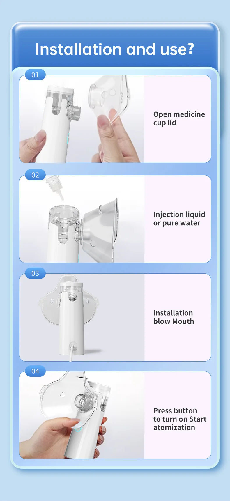 Atomizer Health Care Products Fingertip Pulse Blood Oxygen Portable Nebulizer Mesh Nebulizer Handheld Medical Asthma Inhaler