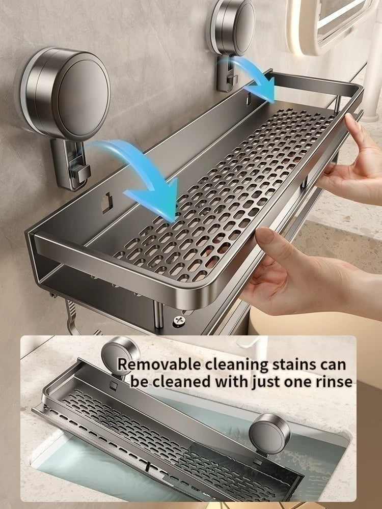 No Drill Suction Cup Adhesive Bathroom Rack Bathroom Shelf Toilet Aluminum Hanging Rack Bathroom Organizer Hang On The Wall