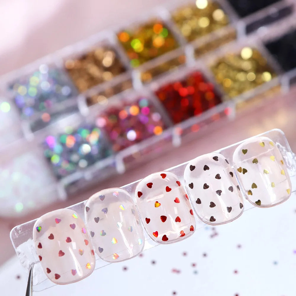 Holographic Love Heart Star Nail Art Sequins 1mm Heart Star Shape Flakes Nail Art Charms Japanese Korean Manicure DIY Decoration