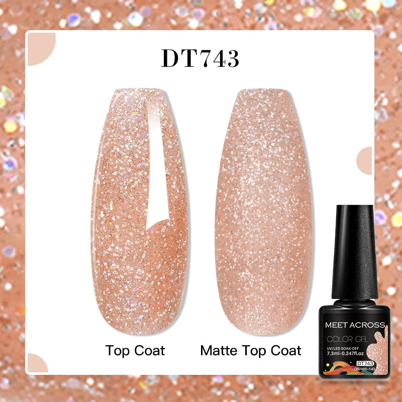MEET ACROSS 160 Colors 7.3ml Gel Nail Polish Pink Green Blue Fluorescent Summer Glitter Varnish Semi Permanent Nail Art Gel