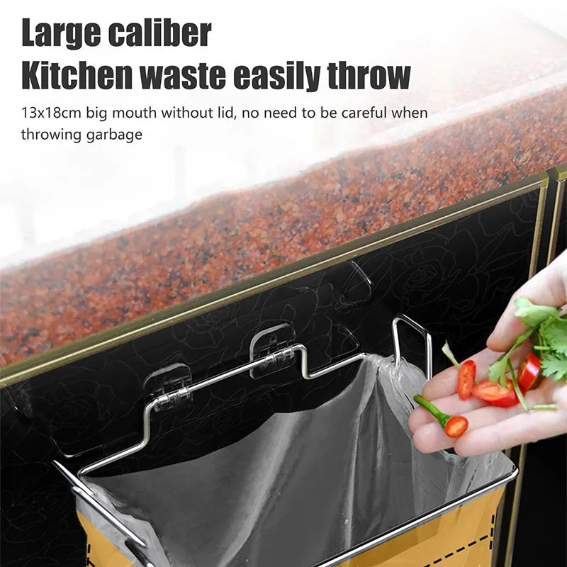 JJYY Kitchen Trash Rack Cabinet Door Garbage Bags Holder Stainless Steel Closet Garbage Storage Holder Kitchen Storage Supplies