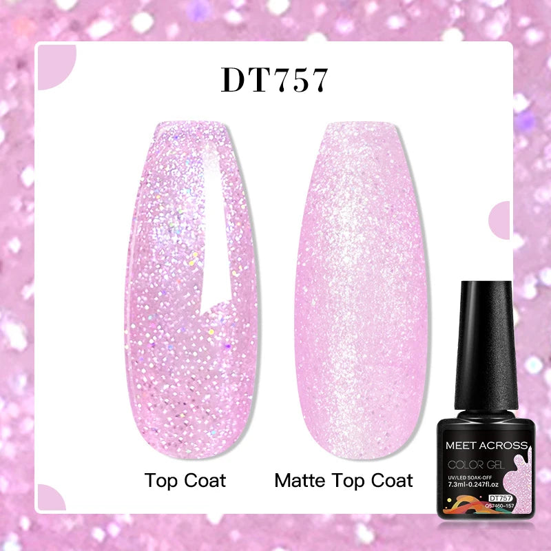 MEET ACROSS 160 Colors 7.3ml Gel Nail Polish Pink Green Blue Fluorescent Summer Glitter Varnish Semi Permanent Nail Art Gel