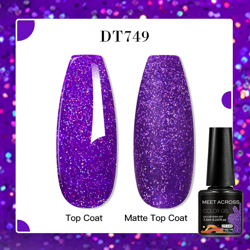MEET ACROSS 160 Colors 7.3ml Gel Nail Polish Pink Green Blue Fluorescent Summer Glitter Varnish Semi Permanent Nail Art Gel